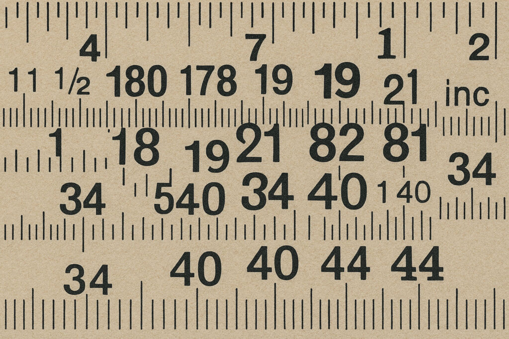 A distorted ruler with scattered numbers, representing confusion in government performance measurement problems.